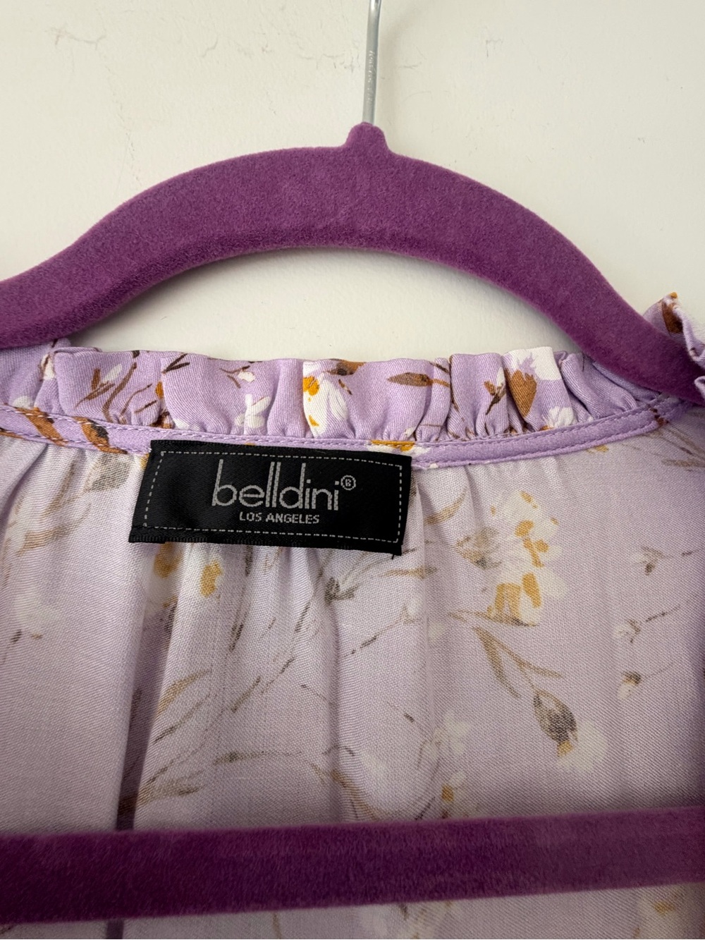 Belldini Lavender Floral Button-Front Ruffle Blouse - Picture 4 of 5